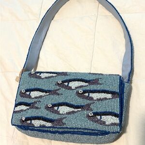 Blue Fish Beaded Bag Coastal Beach Aesthetic Summer Shoulder Purse